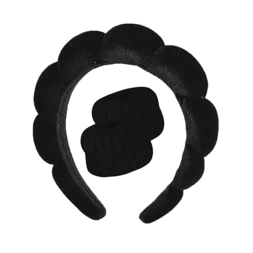 MAYCREATE® Spa Headband Wristband for Women Girls Face Washing, Facial Skincare Headband Sunflower Sponge Makeup Hairband Wrist Washband Combo Set -Black MAYCREATE® Spa Headband Wristband for Women Girls Face Washing, Facial Skincare Headband Sunflower Sponge Makeup Hairband Wrist Washband Combo Set -Black